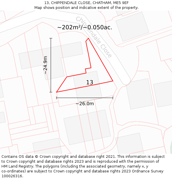 13, CHIPPENDALE CLOSE, CHATHAM, ME5 9EF: Plot and title map