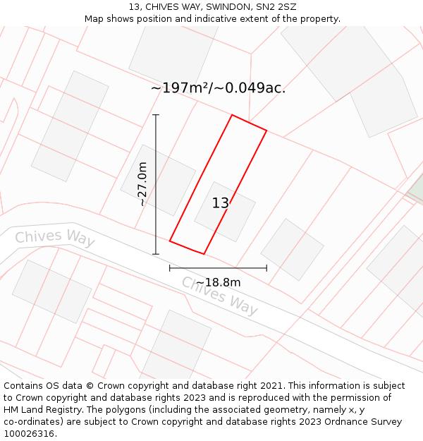 13, CHIVES WAY, SWINDON, SN2 2SZ: Plot and title map