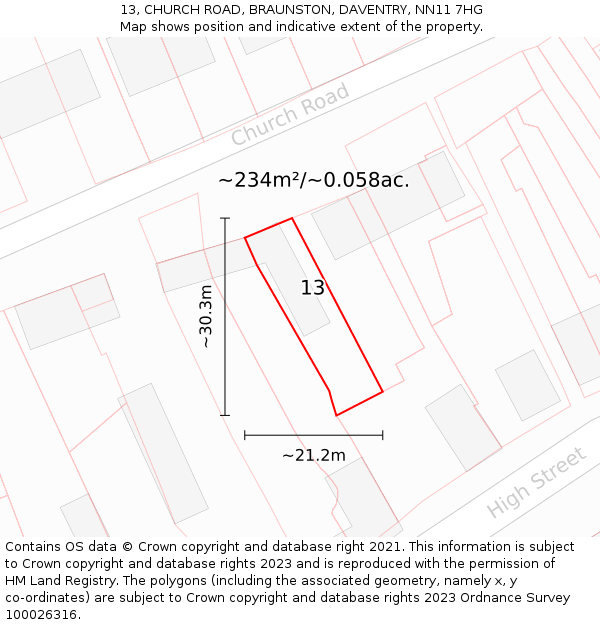 13, CHURCH ROAD, BRAUNSTON, DAVENTRY, NN11 7HG: Plot and title map