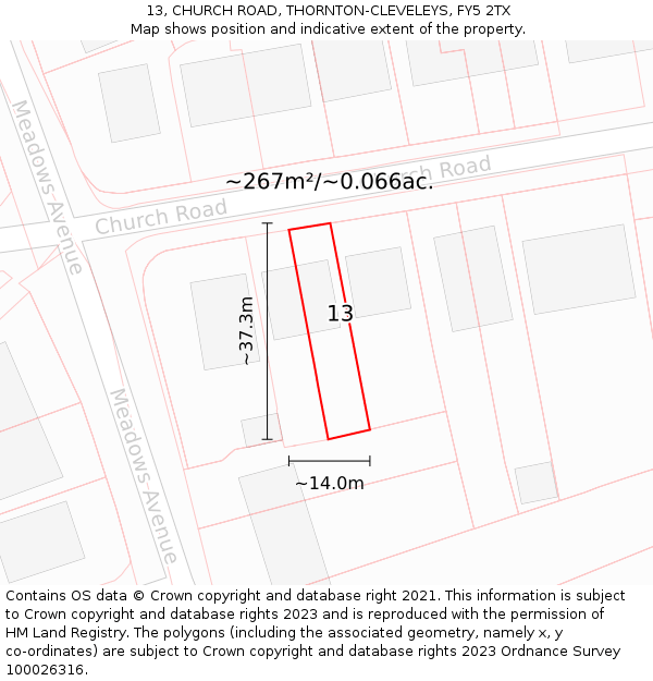 13, CHURCH ROAD, THORNTON-CLEVELEYS, FY5 2TX: Plot and title map