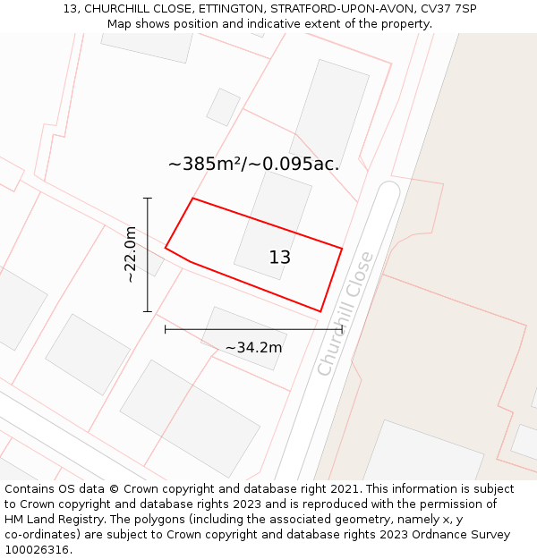 13, CHURCHILL CLOSE, ETTINGTON, STRATFORD-UPON-AVON, CV37 7SP: Plot and title map