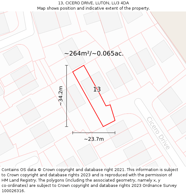 13, CICERO DRIVE, LUTON, LU3 4DA: Plot and title map