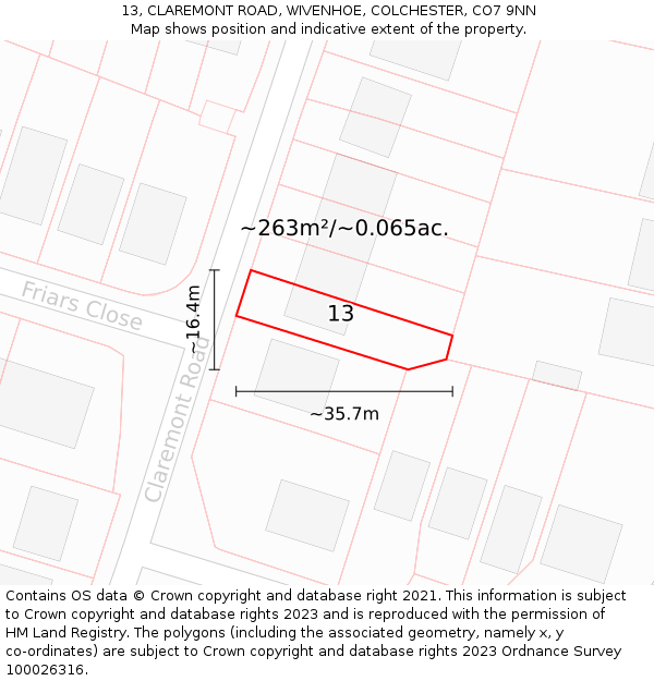 13, CLAREMONT ROAD, WIVENHOE, COLCHESTER, CO7 9NN: Plot and title map