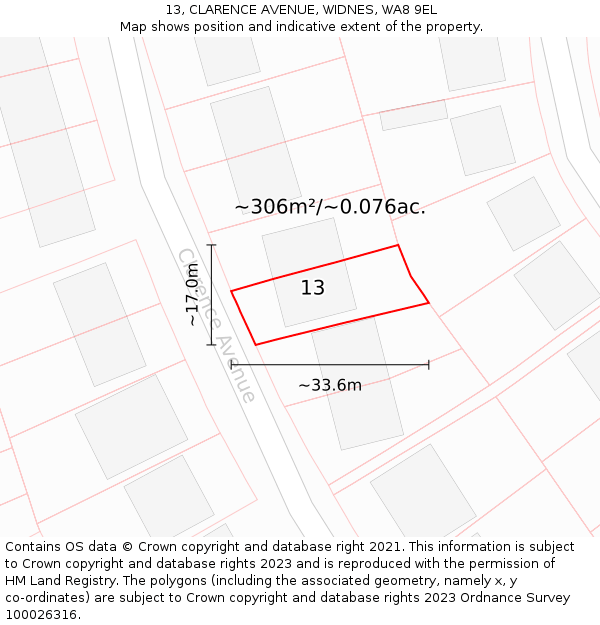 13, CLARENCE AVENUE, WIDNES, WA8 9EL: Plot and title map