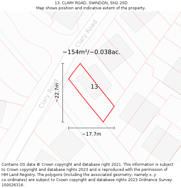 13, CLARY ROAD, SWINDON, SN2 2SD: Plot and title map