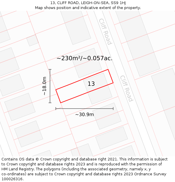 13, CLIFF ROAD, LEIGH-ON-SEA, SS9 1HJ: Plot and title map