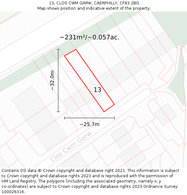 13, CLOS CWM GARW, CAERPHILLY, CF83 2BG: Plot and title map