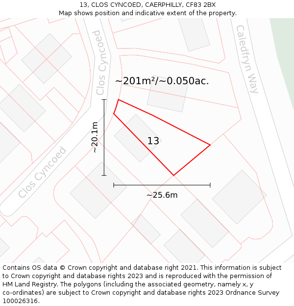 13, CLOS CYNCOED, CAERPHILLY, CF83 2BX: Plot and title map