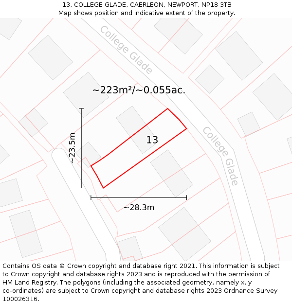 13, COLLEGE GLADE, CAERLEON, NEWPORT, NP18 3TB: Plot and title map