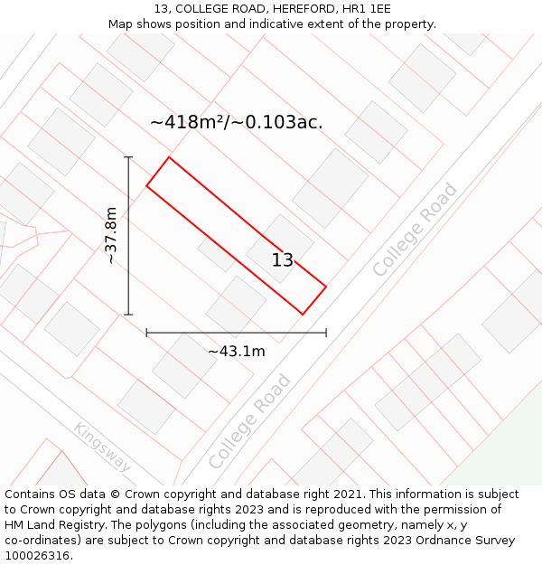 13, COLLEGE ROAD, HEREFORD, HR1 1EE: Plot and title map