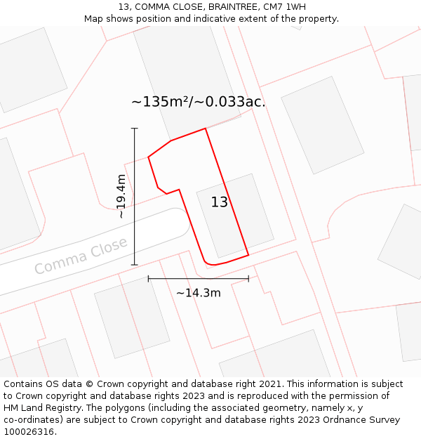 13, COMMA CLOSE, BRAINTREE, CM7 1WH: Plot and title map