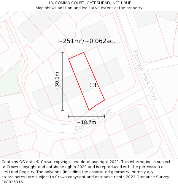 13, COMMA COURT, GATESHEAD, NE11 9UF: Plot and title map