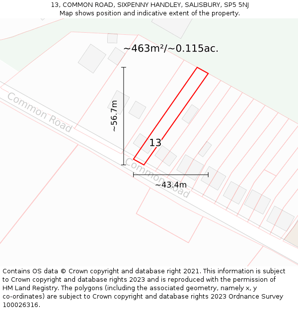 13, COMMON ROAD, SIXPENNY HANDLEY, SALISBURY, SP5 5NJ: Plot and title map