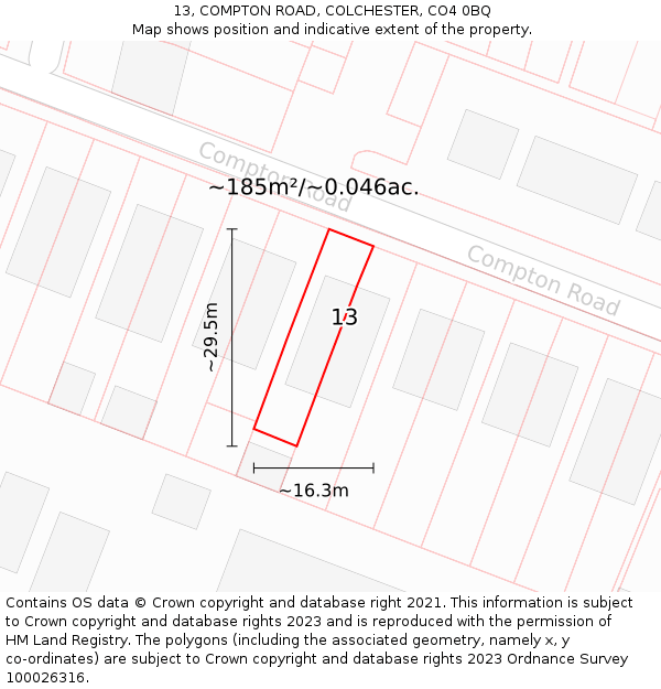 13, COMPTON ROAD, COLCHESTER, CO4 0BQ: Plot and title map