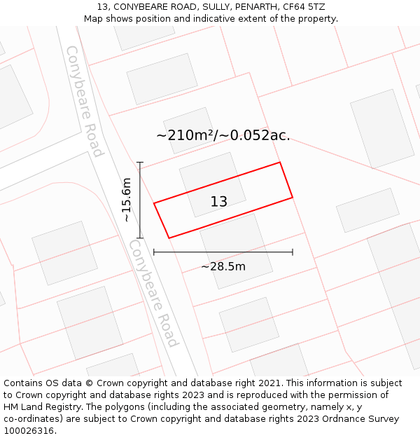 13, CONYBEARE ROAD, SULLY, PENARTH, CF64 5TZ: Plot and title map