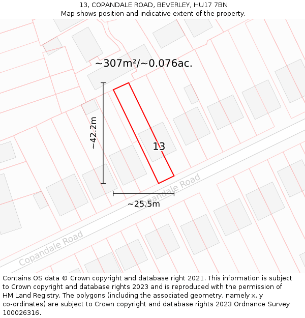 13, COPANDALE ROAD, BEVERLEY, HU17 7BN: Plot and title map