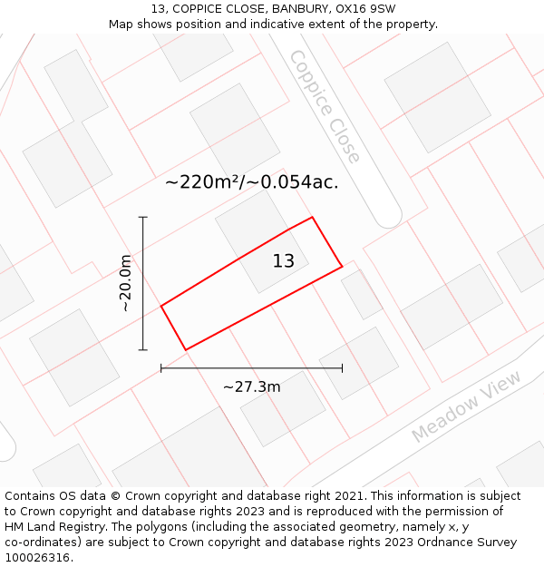 13, COPPICE CLOSE, BANBURY, OX16 9SW: Plot and title map