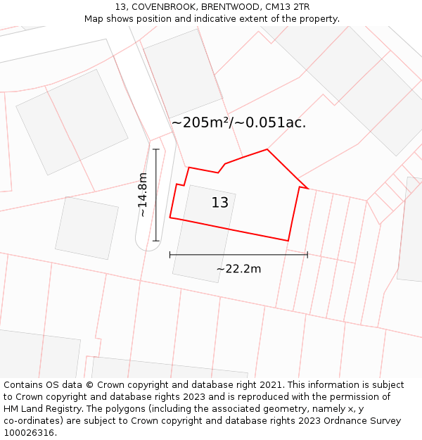 13, COVENBROOK, BRENTWOOD, CM13 2TR: Plot and title map