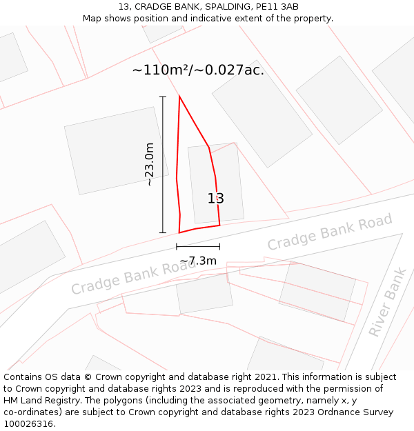 13, CRADGE BANK, SPALDING, PE11 3AB: Plot and title map