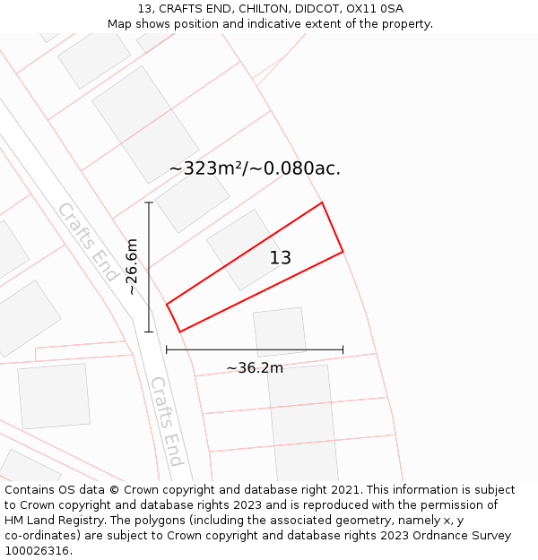 13, CRAFTS END, CHILTON, DIDCOT, OX11 0SA: Plot and title map