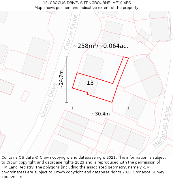 13, CROCUS DRIVE, SITTINGBOURNE, ME10 4ES: Plot and title map