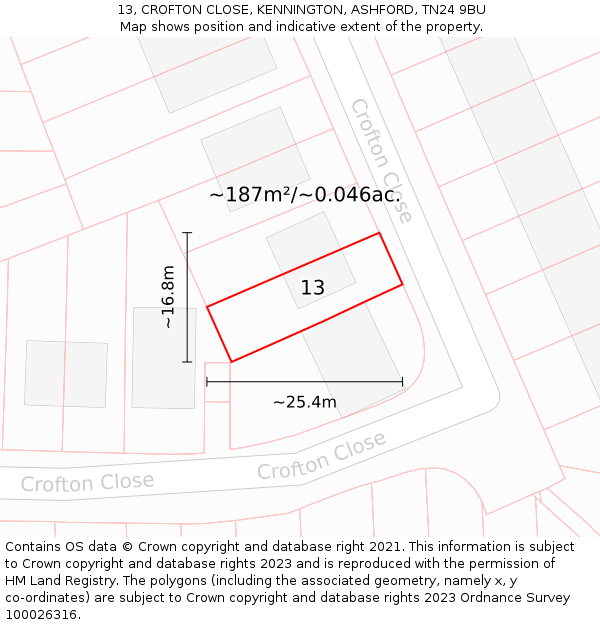 13, CROFTON CLOSE, KENNINGTON, ASHFORD, TN24 9BU: Plot and title map