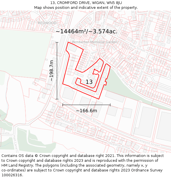 13, CROMFORD DRIVE, WIGAN, WN5 8JU: Plot and title map