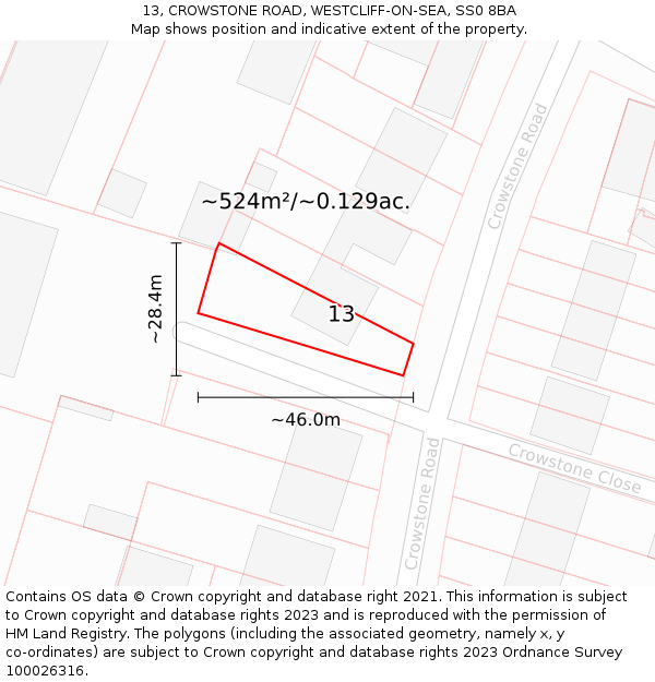 13, CROWSTONE ROAD, WESTCLIFF-ON-SEA, SS0 8BA: Plot and title map