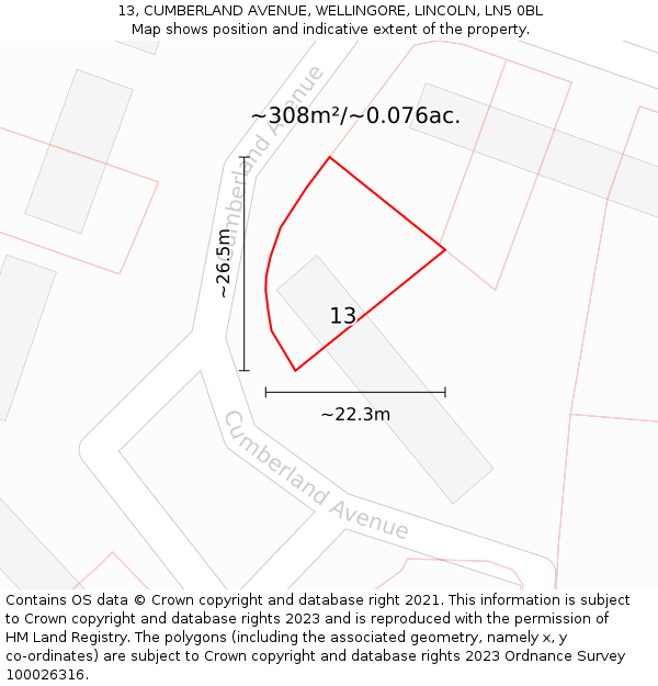 13, CUMBERLAND AVENUE, WELLINGORE, LINCOLN, LN5 0BL: Plot and title map