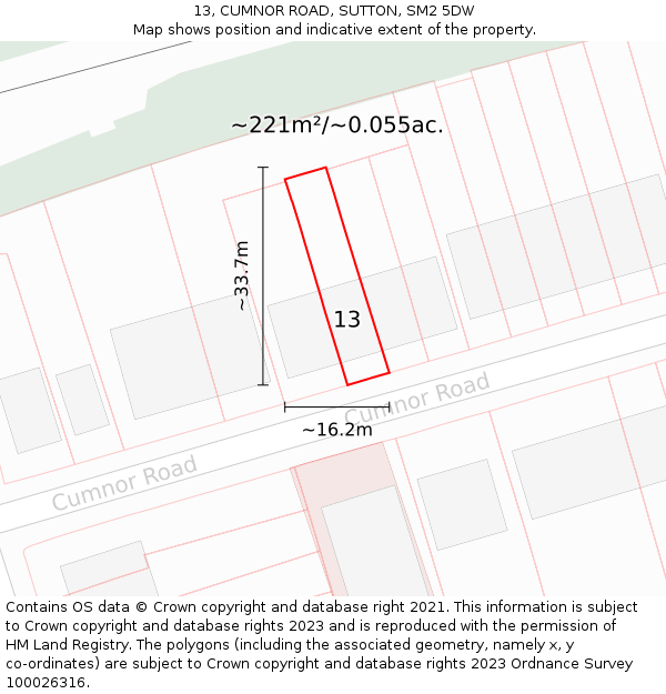 13, CUMNOR ROAD, SUTTON, SM2 5DW: Plot and title map