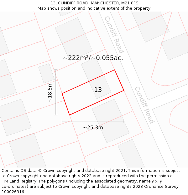 13, CUNDIFF ROAD, MANCHESTER, M21 8FS: Plot and title map