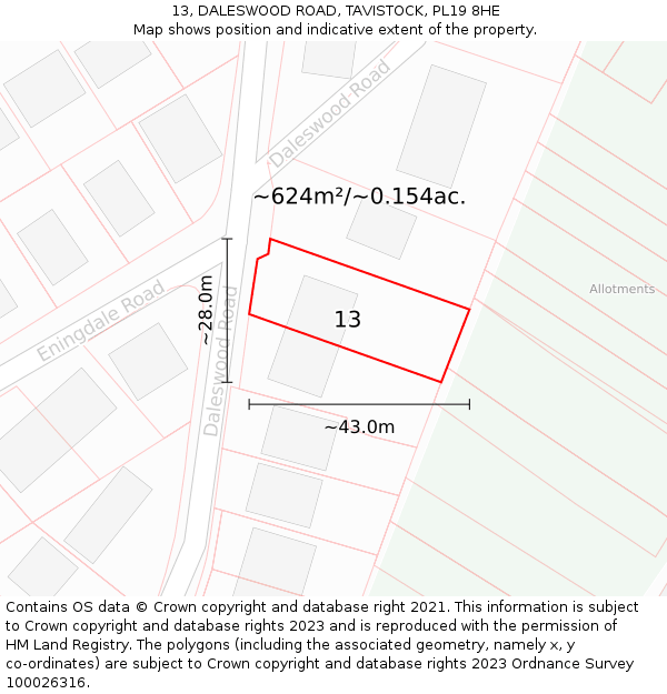 13, DALESWOOD ROAD, TAVISTOCK, PL19 8HE: Plot and title map