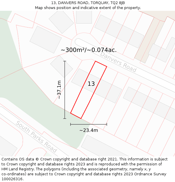 13, DANVERS ROAD, TORQUAY, TQ2 8JB: Plot and title map