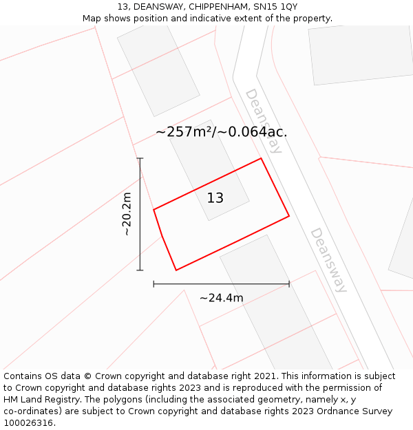 13, DEANSWAY, CHIPPENHAM, SN15 1QY: Plot and title map