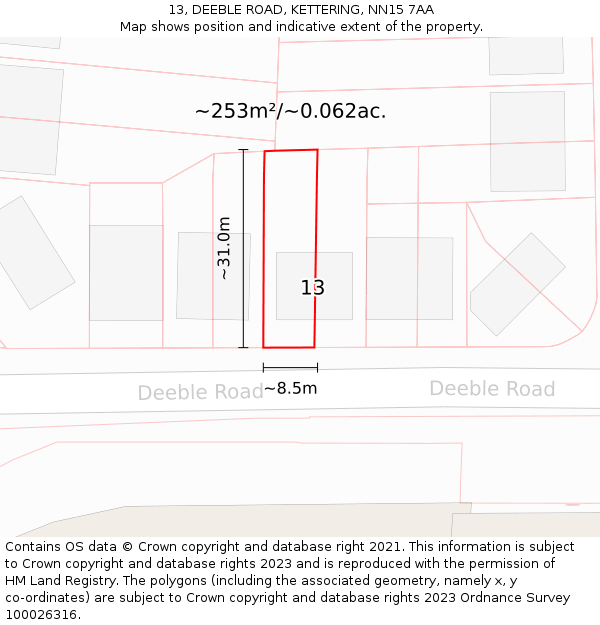 13, DEEBLE ROAD, KETTERING, NN15 7AA: Plot and title map