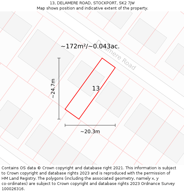 13, DELAMERE ROAD, STOCKPORT, SK2 7JW: Plot and title map