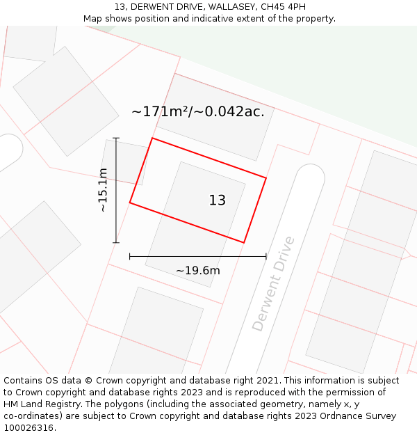 13, DERWENT DRIVE, WALLASEY, CH45 4PH: Plot and title map