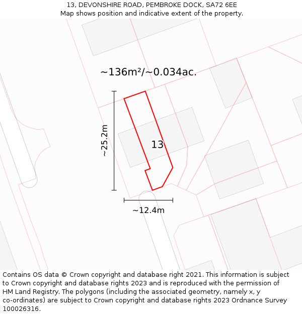 13, DEVONSHIRE ROAD, PEMBROKE DOCK, SA72 6EE: Plot and title map