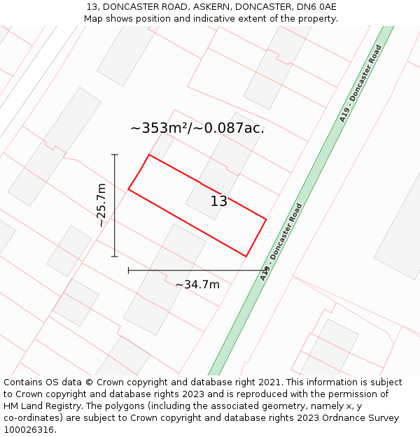 13, DONCASTER ROAD, ASKERN, DONCASTER, DN6 0AE: Plot and title map