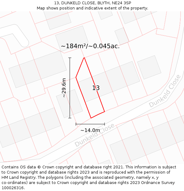 13, DUNKELD CLOSE, BLYTH, NE24 3SP: Plot and title map