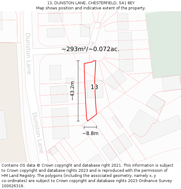13, DUNSTON LANE, CHESTERFIELD, S41 8EY: Plot and title map