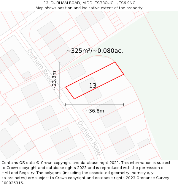 13, DURHAM ROAD, MIDDLESBROUGH, TS6 9NG: Plot and title map