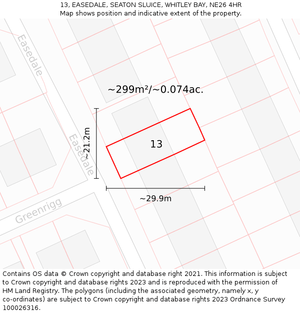 13, EASEDALE, SEATON SLUICE, WHITLEY BAY, NE26 4HR: Plot and title map