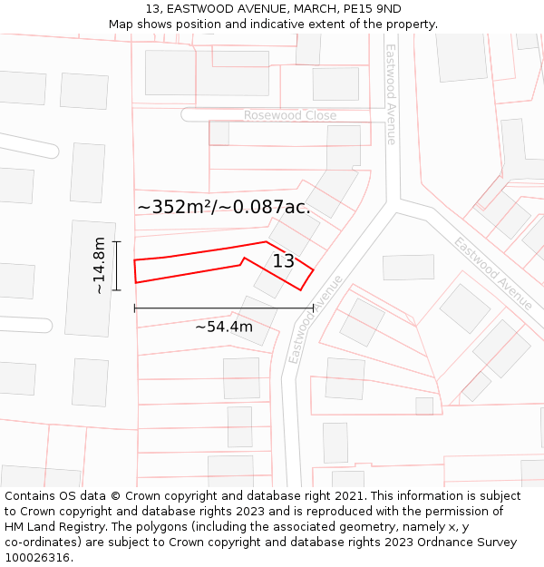 13, EASTWOOD AVENUE, MARCH, PE15 9ND: Plot and title map