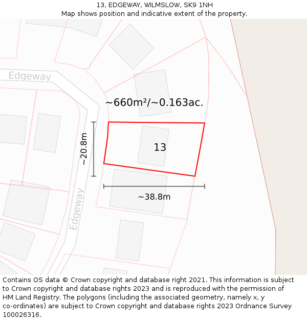 13, EDGEWAY, WILMSLOW, SK9 1NH: Plot and title map