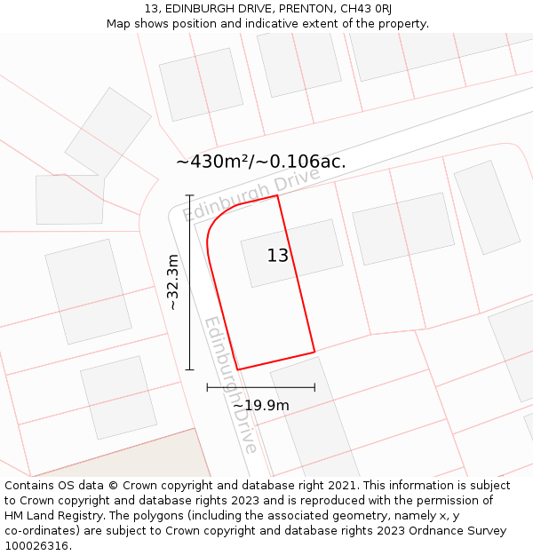 13, EDINBURGH DRIVE, PRENTON, CH43 0RJ: Plot and title map