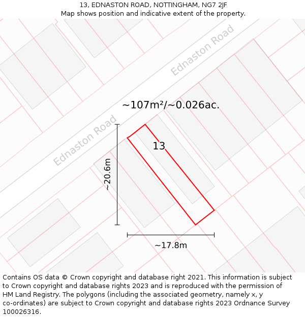 13, EDNASTON ROAD, NOTTINGHAM, NG7 2JF: Plot and title map