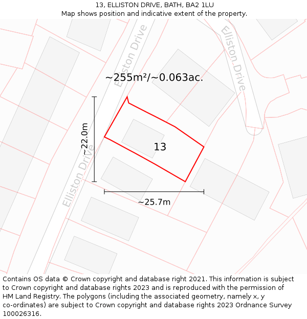 13, ELLISTON DRIVE, BATH, BA2 1LU: Plot and title map