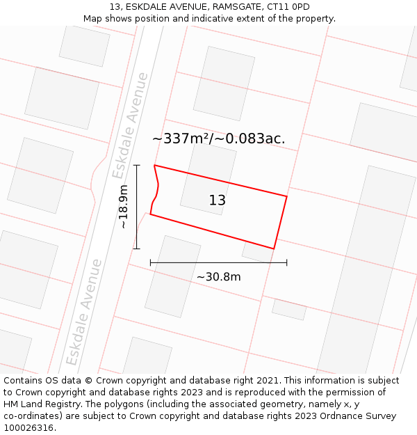 13, ESKDALE AVENUE, RAMSGATE, CT11 0PD: Plot and title map