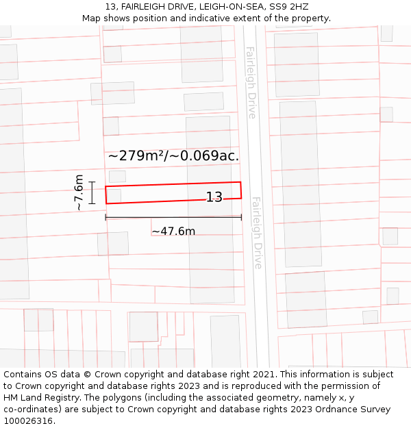 13, FAIRLEIGH DRIVE, LEIGH-ON-SEA, SS9 2HZ: Plot and title map